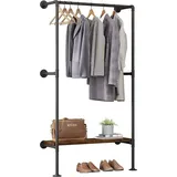 Woltu Kleiderstange industrial schwarz,Kleiderständer für Wandmontage,Garderobenständer mit Ablage,für Schlafzimmer,Kleiderstangensystem aus Metallrohren