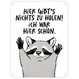 speecheese Waschbär Metallschild in 15x20 cm mit Spruch Hier gibts nichts zu holen ein niedliches Schild für die Wohnung lustiges Motiv Männer Geburtstag Räuber Blechschild witziges