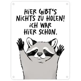 speecheese Waschbär Metallschild in 15x20 cm mit Spruch Hier gibts nichts zu holen ein niedliches Schild für die Wohnung lustiges Motiv Männer Geburtstag Räuber Blechschild witziges