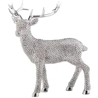 Große Stehende Silber Deko Rentier Figur & Geweih - Weihnachten Wildfigur 21 cm