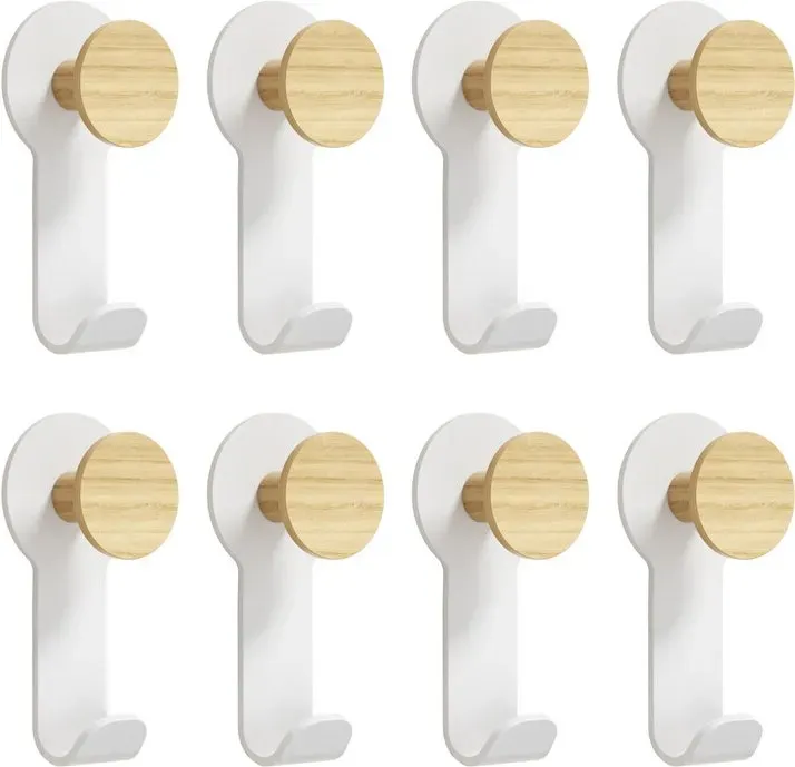 KAPANOU Doppel-Haken für Wandmontage, 8er-Set, rustikaler Holz-Haken mit robustem Metallgestell für Handtücher, Hüte, Rucksack, Dekorations-Haken für Tür, Badezimmer, Schlafzimmer, Eingangsbereich (Holzbraun/Weiß), Neujahr-Angebot, Top-Geschenkideen