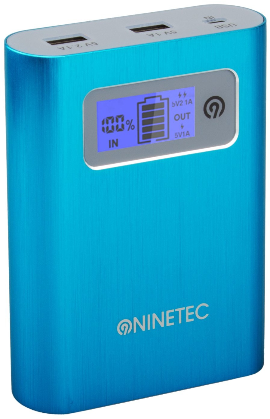 NINETEC PowerDrive 2in1 64GB USB Flash Speicher + 13.400mAh Power Bank Akku Ladegerät in Blau