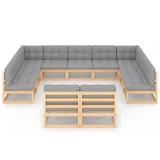 vidaXL 11-tlg. Garten-Lounge-Set mit Kissen Kiefer Massivholz