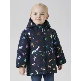 NAME IT Outdoorjacke NAME IT "NMFMAXI PA JACKET FOIL AOP NOOS", Jungen, Gr. 98, schwarz sapphire aop:unicorn, Web, Obermaterial: 100% Polyester, bedruckt, ca. Mitte Oberschenkel, Jacken Outdoorjacke, mit dekorativen und reflektierenden Details