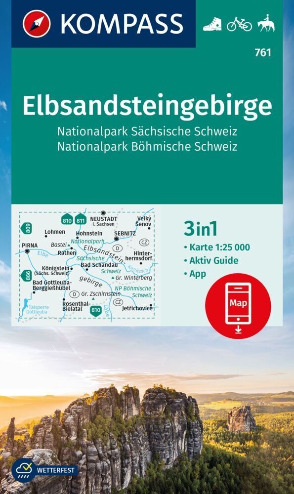 Kompass Wanderkarte 761 Elbsandsteingebirge  Nationalpark Sächsische Schweiz  Nationalpark Böhmische Schweiz 1:25.000  Karte (im Sinne von Landkarte)