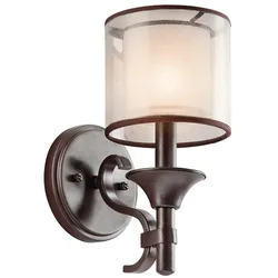 Wandlampe Leuchte Leinen Glas Stahl H 27,3 cm Flurlampe Treppenhaus Bronze