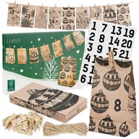 LIVAIA Adventskalender zum Befüllen 2025 - Adventskalender Tüten Set mit 24 Papiertüten, Holzklammern, Aufklebern, Jute Schnur - Weihnachts Adventskalender Basteln - Braun mit Schwarzen Motiven