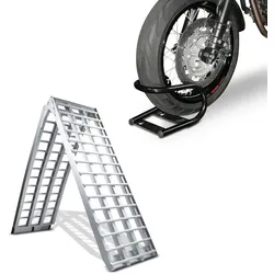 Set: Alu Auffahrrampe V, bis 680 kg, klappbar, passend für Motorrad, Scooter, Quad + Radklemme Transportvorrichtung,