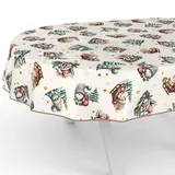 Tischdecke Weihnachten Weihnachtstischdecke abwaschbar Lotuseffekt wasserabweisend Tischtuch pflegeleicht Baumwolle Polyester Motiv Weihnachtsmann Beige Oval 200x140cm mit Paspelband