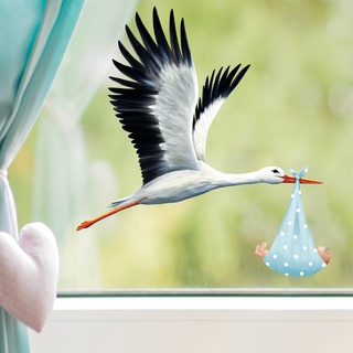 Fensterbild Frühling Klapperstorch Storch Baby Junge Geburt Fensterdeko Kinderzimmer Kind Osterdeko Frühlingsdeko, 1. A4-Bogen