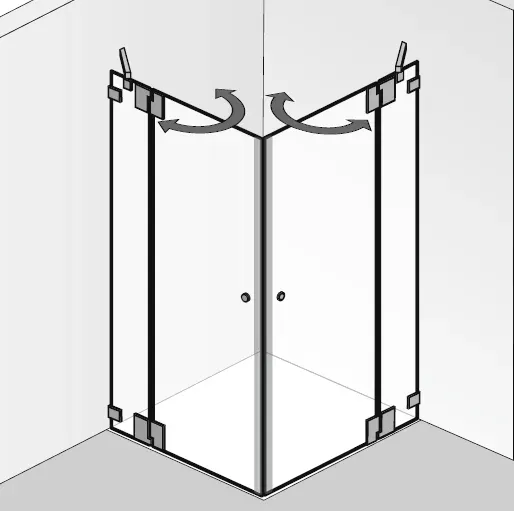 HSK Kienle K.26 Eckeinstieg, 2 Drehtüren mit 180°-Beschlag an Nebenteilen K.26