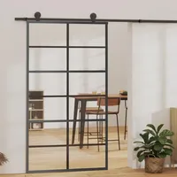 Refined Schiebetür mit Beschlag Glasschiebetür Glastür Glas Schiebe Tür Schiebetürsystem Laufschiene Schiebetürbeschlag ESG-Glas & Aluminium 102x205 cm