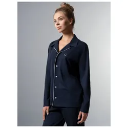 Schlafanzug TRIGEMA "TRIGEMA Schickes Schlafanzug Oberteil mit Knopfleiste", Damen, Gr. XL, blau (navy), 100% Baumwolle, casual, Homewear-Sets