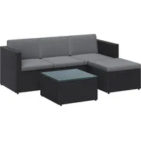SONGMICS Gartenmöbel-Set, Balkonmöbel aus PE-Polyrattan, Terrassenmöbel, Ecksofa, Outdoor, handgeflochtenes Rattan, Lounge-Set, mit Kissen und Glastisch, schwarz-grau GGF005B04