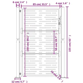 vidaXL Quadratisches Design Gartentor 105 x 155 cm anthrazit