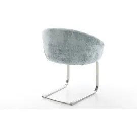 DeLife Freischwinger Vinka-Flex mit Armlehnen Chenille Pastellblau Freischwinger flach Edelstahl Taschenfederkern, Esszimmerstühle