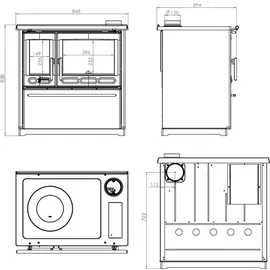 Plamen Küchenofen 850 Glas N weiß 8 kW (rechte Ausführung)