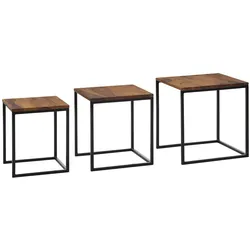 Satztisch FineBuy Beistelltisch 3er Set Holz Massiv Metall Couchtisch Tisch