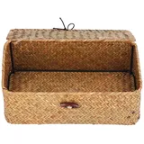 YB Aufbewahrungskorb aus Seegras Rechteckig mit Deckel 40 x 30 x 20 cm Braun