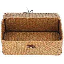 YB Aufbewahrungskorb aus Seegras Rechteckig mit Deckel 40 x 30 x 20 cm Braun