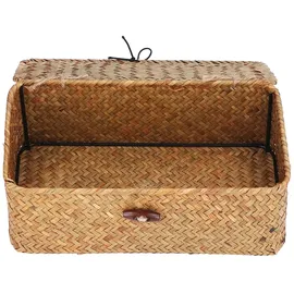 YB Aufbewahrungskorb aus Seegras Rechteckig mit Deckel 40 x 30 x 20 cm Braun