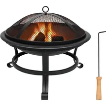 Grafner Feuerschale mit Funkenschutz, Kohlerost und Schürhaken, Ø 50 cm, hitzebeständige Beschichtung, stabile Füße, wohlige Wärme & gesellig...