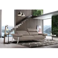 Egoitaliano 2,5-Sitzer Anais, Designsofa mit erstklassigem Sitzkomfort, Fußfarbe chrom, Kopfteil verstellbar, 232 cm, Leder BACIO, safari beige
