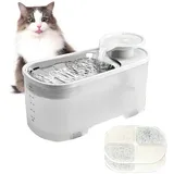 SURFOU Trinkbrunnen Katzenbrunnen 2.5L Trinkbrunnen 2.5 W für Katze, mit Aktivkohlefilter 304 Edelstahl Durchsichtiger PP-Wassertank weiß