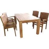 Mojawo Gartenmöbel 5-tlg. Esstisch Teakholz 180x90x75cm + 4 Stapelstühle Teak - Grau