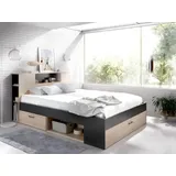 Vente-unique Bett mit Stauraum & Schubladen + Lattenrost + Matratze - 160 x 200 cm - Naturfarben & Anthrazit - LEANDRE - Dunkelgrau