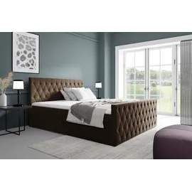 Fun Möbel Boxspringbett Schlafzimmerbett ASHER PREMIUM 120x220cm Stoff Fresh Braun - Braun