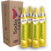 SodaTASTE CO2-Zylinder kaufen 4er-Pack (Reservezylinder) für Wassersprudler, mit natürlichem Zitronenaroma, ohne Sirup, für bis zu 240l gesprudeltes Wasser mit Geschmack, zuckerfrei