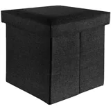 Intirilife Faltbarer Sitzhocker 38x38x38 cm in DIAMANT SCHWARZ - Sitzwürfel mit Stauraum und Deckel aus Stoff in Leinen Optik - Sitzcube Fußablage Aufbewahrungsbox Truhe Sitzbank