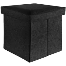Intirilife Faltbarer Sitzhocker 38x38x38 cm in DIAMANT SCHWARZ - Sitzwürfel mit Stauraum und Deckel aus Stoff in Leinen Optik - Sitzcube Fußablage Aufbewahrungsbox Truhe Sitzbank
