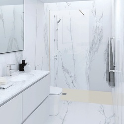 Walk-In Duschwand mit Duschtasse, in Matt-Greige Stein-Optik – von 120cm x 80cm - RAK Feeling x Hudson Reed