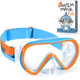 Supertrip Schwimmbrille Kinder mit Stoffband,Taucherbrille Kinder für Mädchen Jugen,Gehärtetes Glas Schnorchelmaske180°Panorama Tauchmaske Anti-Leck für 6-14 Jahre