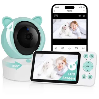 faazy Babyphone mit Kamera und App-Intelligente Nachtsicht, 1080P/ 5 inch WLAN Video, PTZ 355°, Automatische Verfolgung, Bewegungs-/Geräuscherkennung, Temperaturanzeige, Mobile App Steuerung