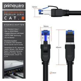 Primewire Patchkabel CAT 8 mit Baumwollummantelung - Gigabit Ethernet Lan Kabel - 40 Gbit/s S/FTP Pimf Schirmung - 0,25m