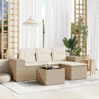 VidaXL 5-tlg. Garten-Sofagarnitur mit Kissen Beige Poly Rattan
