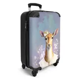 NoBoringSuitcases.com© Hartschalen-Trolley Hirsche - Blumen - Gemälde - Porträt - Tiere 55x35x20cm, 4 Rollen, Kinder Koffer Klein, Trolley Handgepäck bunt|lila 35 cm x 55 cm x 20 cm