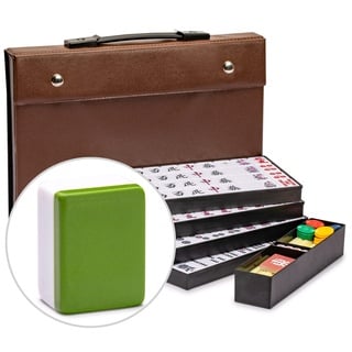 Yellow Mountain Imports Japanisches Riichi Mahjong Set - Große Weiße und Grüne Fliesen, Vinyl-Etui - Enthält Ostwind-Fliese, Wettestäbchen und Würfel.