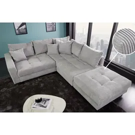 Riess-Ambiente Ecksofa KENT 220cm hellgrau Cord inklusive Hocker L-Form Wohnlandschaft