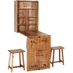 SIT Möbel Klapptisch mit 2 Hockern | Mangoholz lackiert natur antik | zusammenklappbar | B 60 x T 25 x H 80 cm | 01930-04 | Serie RUSTIC