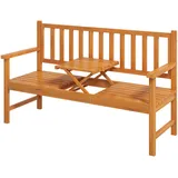 Gartenbank Mit Klappbarem Tisch Und Armlehnen, Aus Holz, 153 X 56 X 91 Cm, Hellbraun