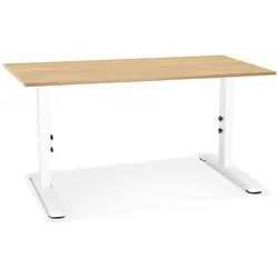 Kadima Design Höhenverstellbarer Bürotisch | 140x70 cm | Holz-Metall Platzsparend Design | Arbeitstisch Beige-Weiß