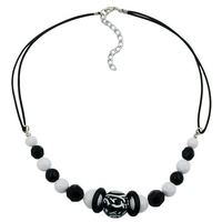 Gallay Perlenkette Kunststoffperlen Schmuckperle schwarz-weiß Kordel schwarz 45cm (1-tlg) schwarz
