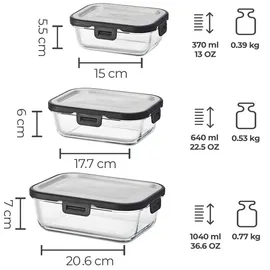 SILBERTHAL Frischhaltedosen Set Glas mit Edelstahl - Schwarz