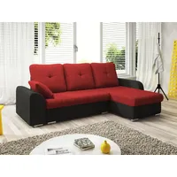 Fun Möbel Ecksofa Sofa DEKOS mit Schlaffunktion Schwarz / Rot Ottomane Rechts - Schwarz