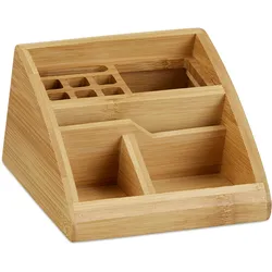 Relaxdays Schreibtisch Organizer Bambus, Stiftehalter Holz, Stiftebox Schreibtisch, Büro, HxBxT: 9 x 13 x 16 cm, natur