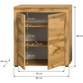 Möbel Boss Highboard Jam 80 x 88 x 35 cm Wotan Eiche / Braun